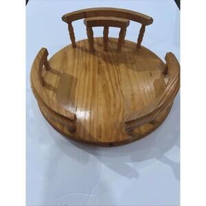 Amish Crafted Solid Oak 12” Table Top Lazy Susan w Railing Napkin Holder Turns